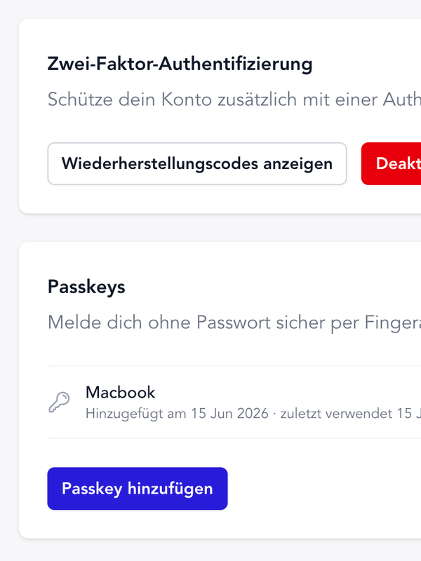 Zwei-Faktor-Authentifizierung & Passkeys Zwei-Faktor-Authentifizierung & Passkeys